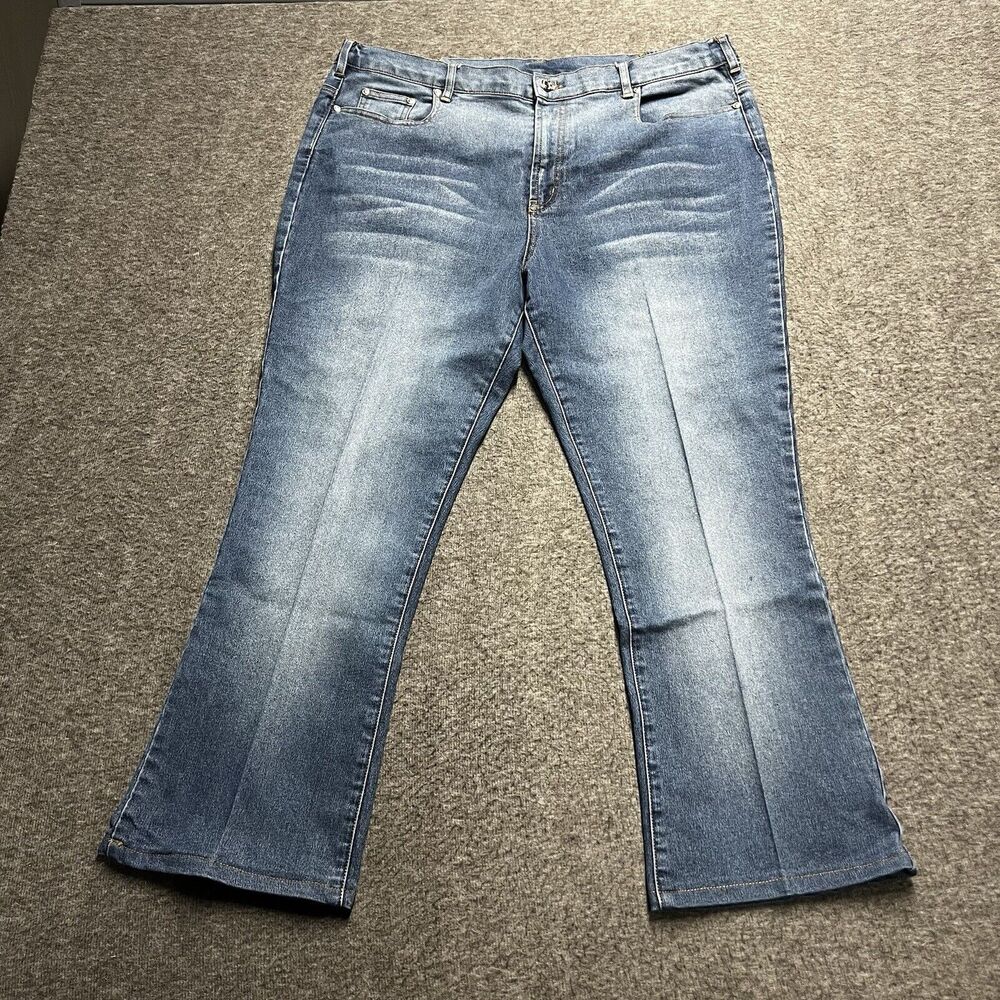 DG2 Diane Gilman Cropped Jeans Womens 18W Plus Blue Flare Stretch Elastic Waist